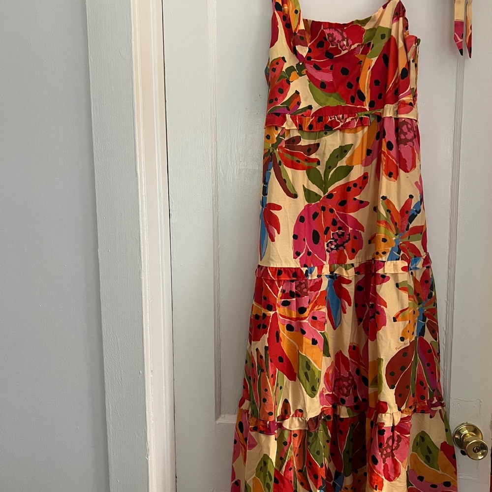 FARM Rio Red and Green Spaghetti Strap Sundress